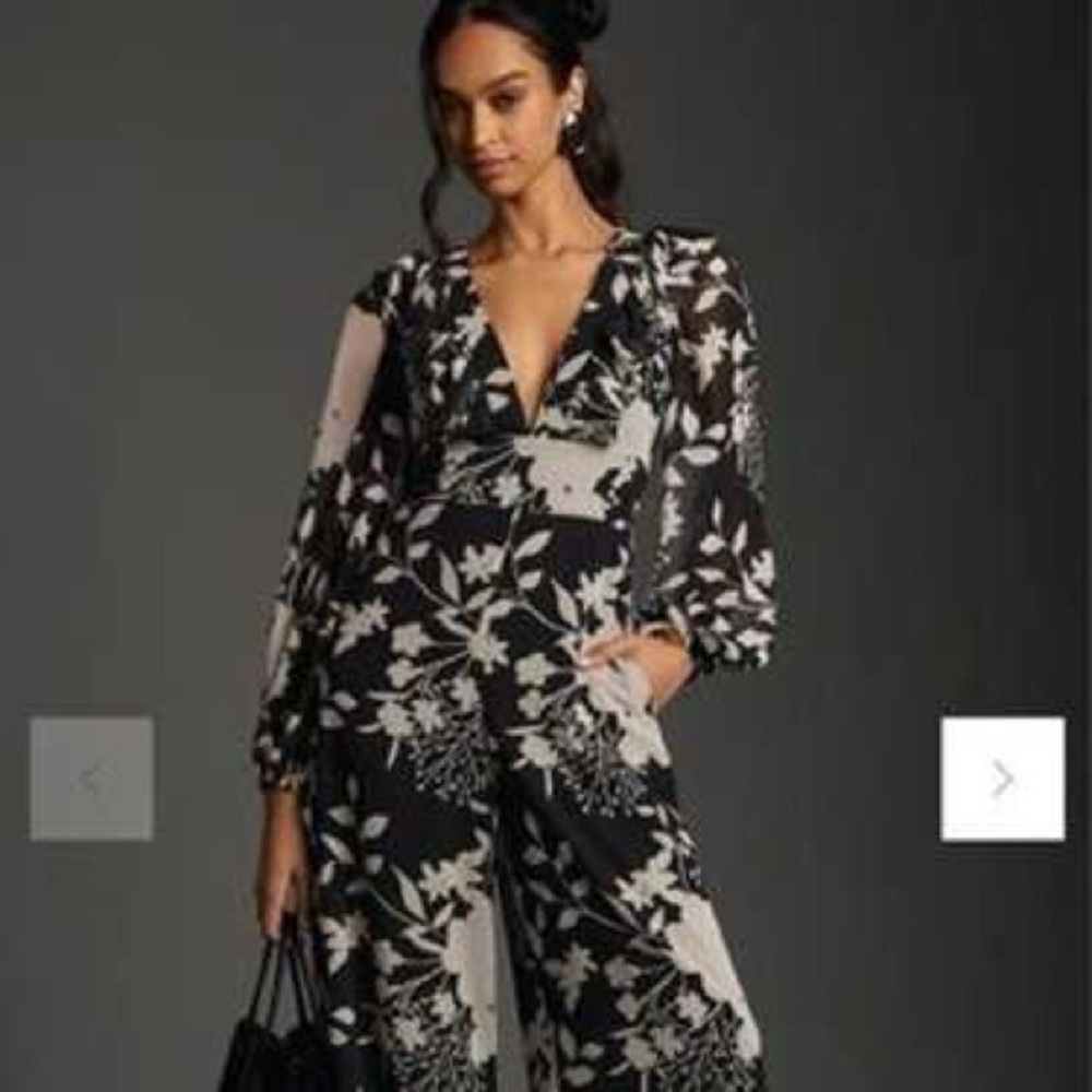 Anthropologie Hutch Black and Cream Floral Jumpsuit